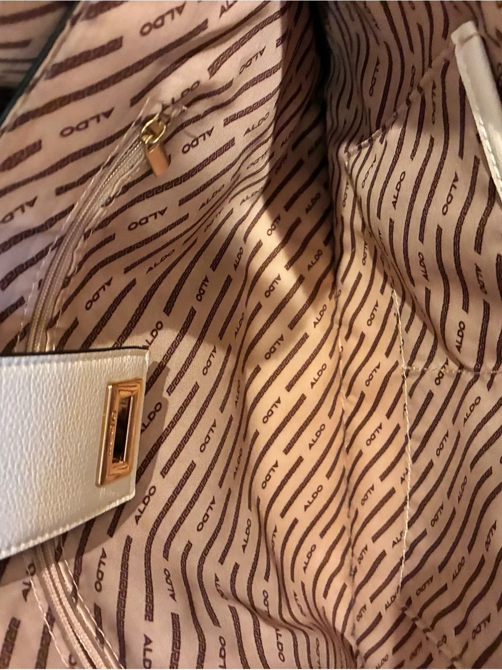 ALDO Ivory Cream Large Tote Shoulder Bag Gold Turn Lock Hardware